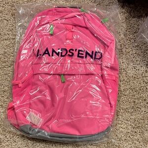 NWT Lands' End Vibrant Pink Backpack with Green Accents